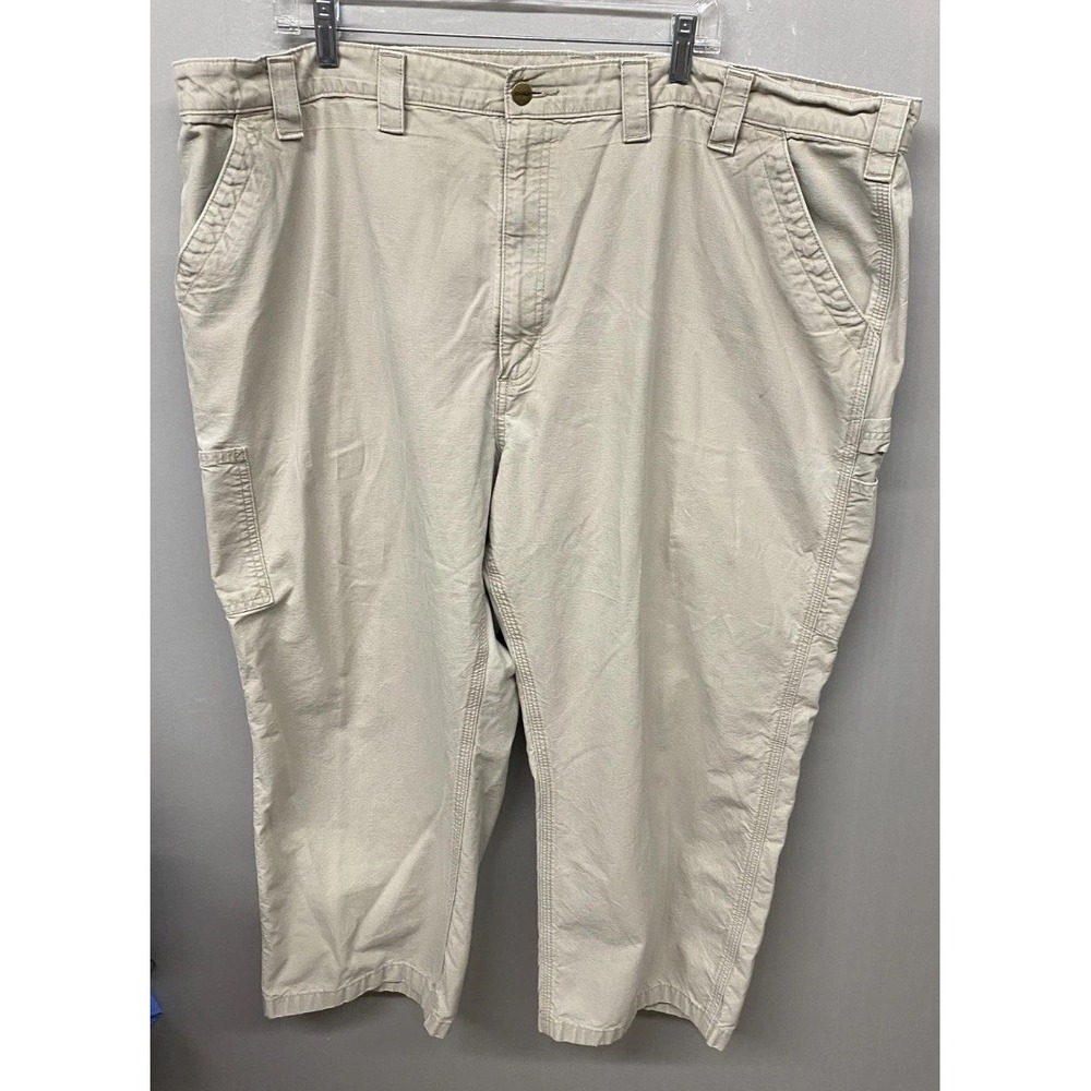 Carhartt Cropped Pants Mens 46x23 Beige Cotton Hammer Loop Utility Pockets Logo
